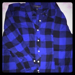 Lane Bryant blue & black plaid button up.